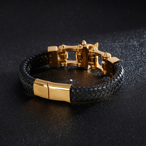 KALEN nero in vera pelle intrecciata corda oro acciaio inossidabile lupo <span class=keywords><strong>bracciale</strong></span> <span class=keywords><strong>uomo</strong></span> - Product Image 3