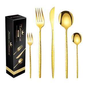 Juego de cubiertos Dingyong de acero inoxidable portugués de 24 piezas con diseño de grano de madera, cuchillos para carne, duradero, ecológico, acabado cepillado, en stock - Product Image 3