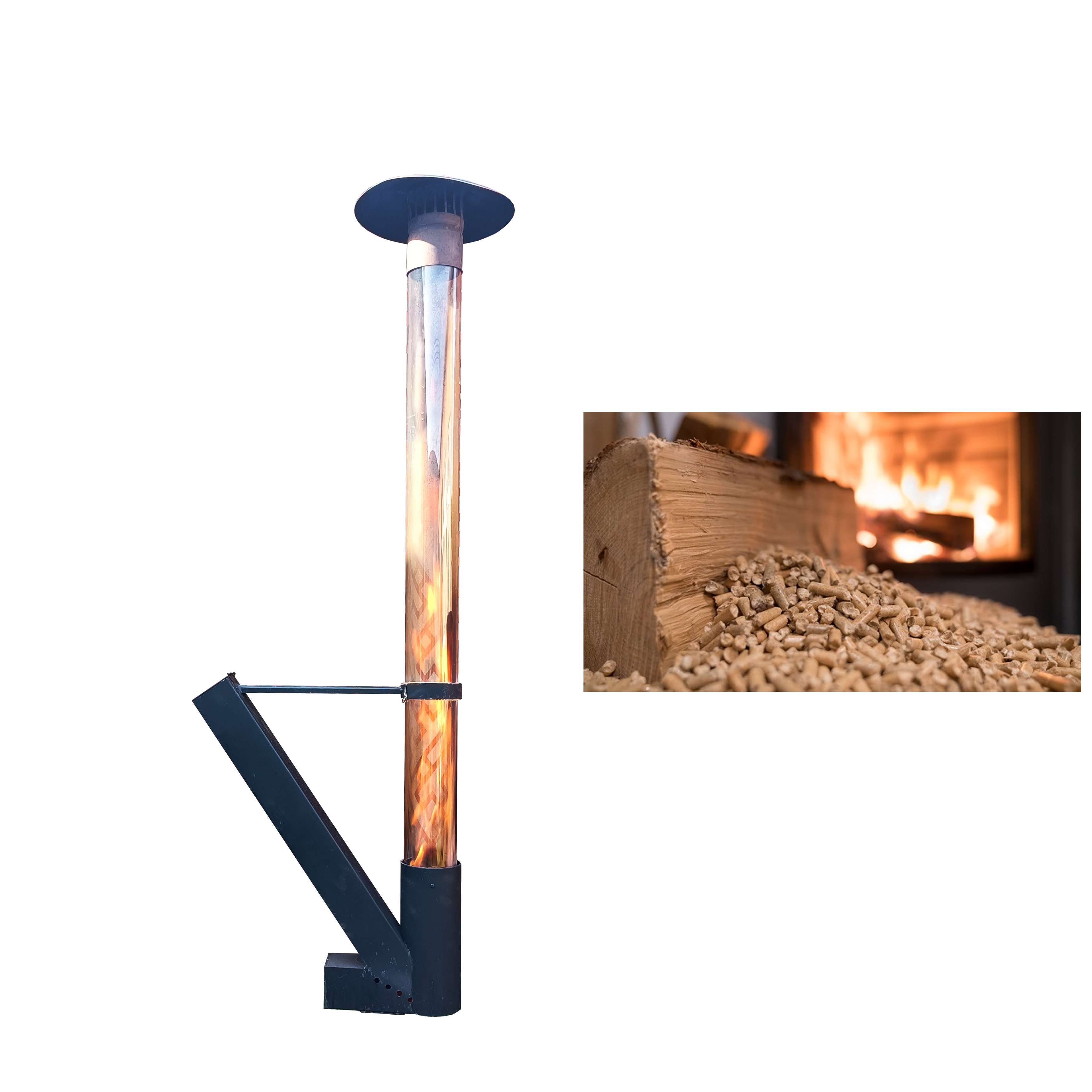 Outdoor Pellet Burning Stove Heater In Metal With Glass And Large Feed Opening
