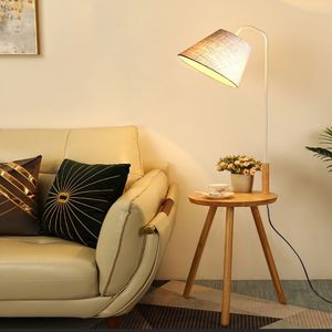 Caoutchouc Lampes En Bois Bois Nature Décorer Maison Lampe au <span class=keywords><strong>sol</strong></span> Base En Bois Stockage Lampadaire Lin Tissu Abat-Jour salon lumière - Product Image 2