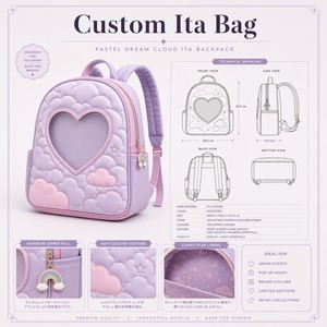 Mochila Personalizada Kawaii con Forma <span class=keywords><strong>de</strong></span> Nube, Ribete Rosa, Bordado <span class=keywords><strong>de</strong></span> Estrella Dorada, Bolsillo Lateral, Correas Acolchadas Ajustables - Product Image 1