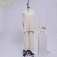 Ensemble 2 pièces décontracté pour femme musulmane Habib : Haut à manches longues et pantalon large, couleur unie, style arabe modeste
