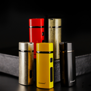 GUEVARA Triple Jet Torch Cigar <strong>Lighter</strong> Windproof Blue Flame LED Fuel Indicator Visible Gas Window Metal Smoking <strong>Lighter</strong> <strong>Custom</strong> - Product Image 6