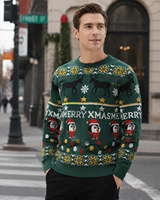 Pull de Noël moche à col rond pour homme FNJIA, motif jacquard Princesse Mononoke Masque de loup, tricoté, pour fête de Noël, à manches longues