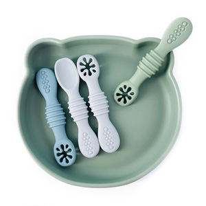 Ensemble d'alimentation pour bébé en silicone de haute qualité, personnalisé, écologique, en forme d'ours, avec assiette, cuillère et fourchette - Product Image 1