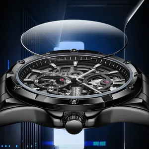 Reloj Mecánico Automático de 44 mm con Caja de Aleación, Brazalete de Acero Inoxidable, Cierre de Mariposa, Resistente al Agua, Luminoso, Esqueleto - Product Image 4