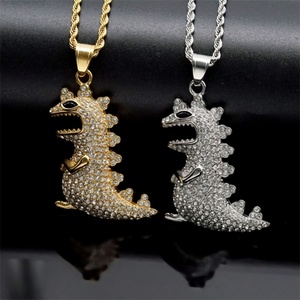 Collar de Hip Hop con Dijes de Animales Chapados en Oro y Diamantes Completos, Collar con Dijes de Dinosaurio - Product Image 2