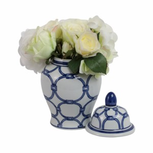 Vaso Decorativo in Ceramica con Coperchio, Motivo Blu e Bianco, per Arredamento Casa, Soggiorno, Camera da Letto, Ufficio, Centrotavola - Product Image 2