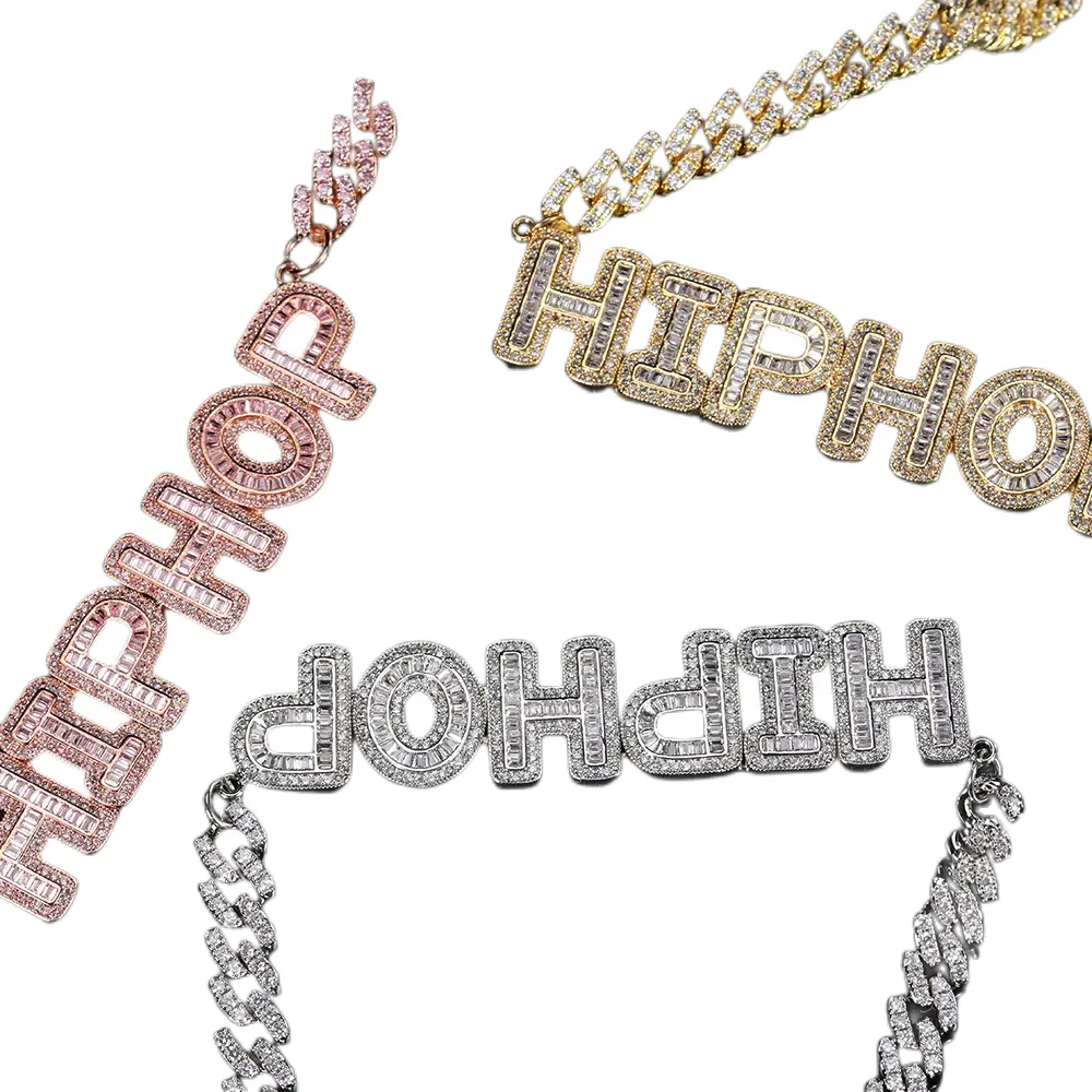 Custom 2-9 Zircon Letter Name Necklace Hip Hop Cuban Chain For Team Or Personalized Necklace Gold Chain