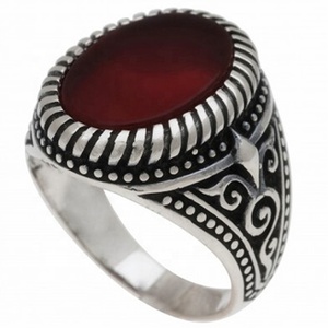 Turkey Style No Tarnish Dainty 925 Sterling Silver Men Red Agate Engraved <strong>Arabic</strong> Fashion Jewelry <strong>Rings</strong> - Product Image 1