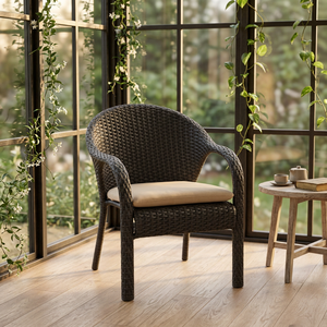 Fauteuil d'extérieur en osier minimaliste moderne avec coussins gris foncé et beige sans logo pour jardin et terrasse - Product Image 2