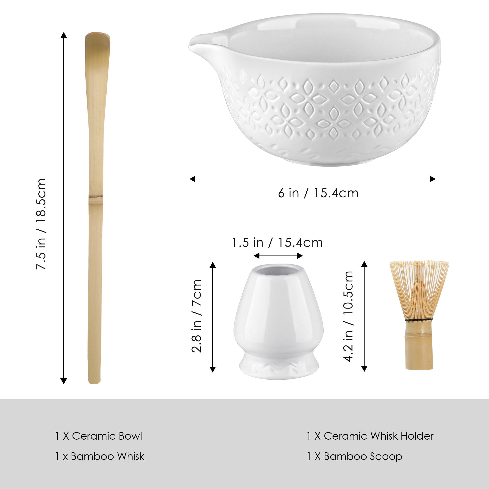 Matcha set(4pcs)-Flower01-White