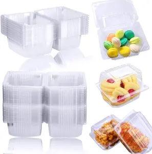 Disposable Clear Plastic Clamshell Hinged Food Portable Square Containers for Salads,Fruit,Hamburgers,Sandwiches,Cupcake