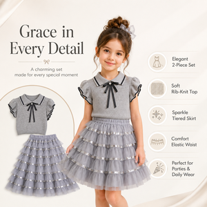 Completo Estivo Elegante per Bambine, 2 Pezzi: Top in Maglia con Volant e Gonna in Tulle, Poliestere e Cotone, Personalizzabile OEM con Etichetta Privata - Product Image 5
