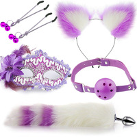 Masque sexuel, pince à cheveux, plug anal, accessoire féminin, ensemble sexuel en métal SM, ensemble quatre pièces queue de renard
