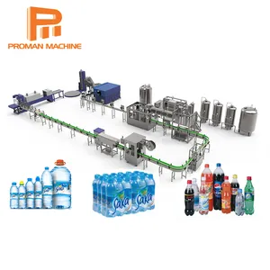 The complete water production line includes blowing/Water treatment/filling/labelling/wrapping machines