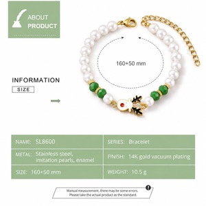 สร้อยข้อมือมุกเทียมรูปกวางเรนเดียร์ สแตนเลส มุกเทียม เคลือบสีทอง 14K ชุบสูญญากาศ 160+50 มม- 10.5 กรัม - Product Image 2