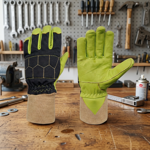 Gants de travail en cuir JNA GROUP avec manchette de sécurité, 7 oz, 14 pouces, vert et noir, poignet tricoté, résistants à l'abrasion, antidérapants, pour la lutte contre les incendies - Product Image 2