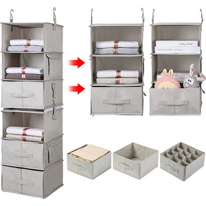 Home Folding <b>6</b> Shelf Hanging Cloth Organizer Double Connection Zipper Together 3 <b>Drawers</b> 4 Pockets Hanging Closet Organizer - Product Image 1