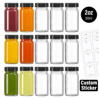 Wholesale 2oz 60ml clear <strong>Ginger</strong> Jar Sample <strong>Bottles</strong> Containers Empty <strong>Ginger</strong> <strong>Shot</strong> Glass <strong>Bottle</strong> with Black Screw Cap