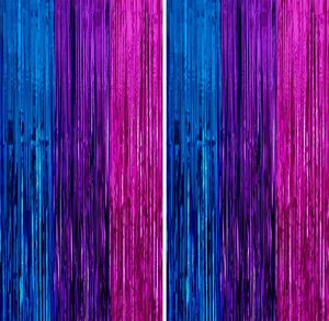 Cortina de Flecos Metálicos Azul Púrpura y Rosa Intenso, Telón de Fondo de Lentejuelas, Decoración para Fiesta de Cumpleaños de Niñas con Temática de Sirena, Personalizable - Product Image 1
