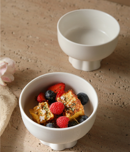 Juego de tazones de cerámica con logotipo personalizado, base festoneada, tazón para postre con pie para té de la tarde, hotel, restaurante, boda, venta al por mayor - Product Image 2