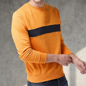 เสื้อสเวตเชิ้ตคอกลมสีส้มสำหรับผู้ชาย แต่งแถบสีกรมท่า ทรงปกติ สวมใส่สบาย แขนยาว ผ้าถัก เหมาะสำหรับใส่ในฤดูใบไม้ร่วง - Product Image 2
