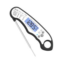Termometer BBQ Digital Portabel dengan Probe Lipat, LCD Berlampu, Pembuka Botol untuk Panggangan Luar Ruangan dan Asap BBQ, Bahan Plastik
