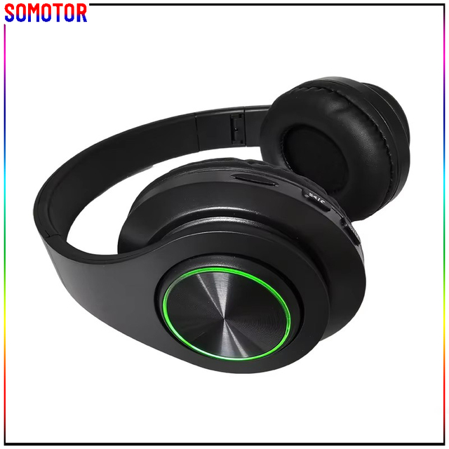 Stretchable Over-Ear Luminous Wireless BT 5.0 Foldable Headphone for Sport Travel Gaming Support Radio SD Card