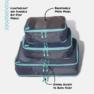 Cubes d'emballage en filet de maille de nylon écologique sacs de rangement extensibles portables personnalisés pour valises bagages ensemble d'organisateurs de voyage - Product Image 2