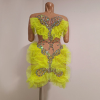 Robe tutu en tulle jaune néon TianYi, ornée de cristaux irisés AB, sans bretelles, costume de scène
