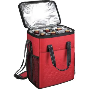 环保可重复使用的隔热热酒袋6瓶葡萄酒携带冷却器，带手柄和可调节肩带