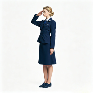 Disfraz de Piloto Vintage de los Años 40 para Mujer, Uniforme Retro de Aerolínea Azul Marino con Chaqueta Entallada de Manga Larga, Falda y Cinturón - Product Image 4