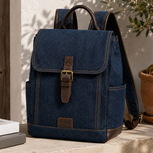 Sac à dos de voyage en jean pour femme, décontracté, à rabat, grande capacité, sac à bandoulière, style vintage, sac à dos scolaire, personnalisable en gros - Product Image 1