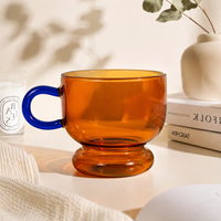Tasse en verre vintage créative avec poignée en forme de cuillère, 380 ml, en verre borosilicate, ensemble tasse à café et à thé avec soucoupe