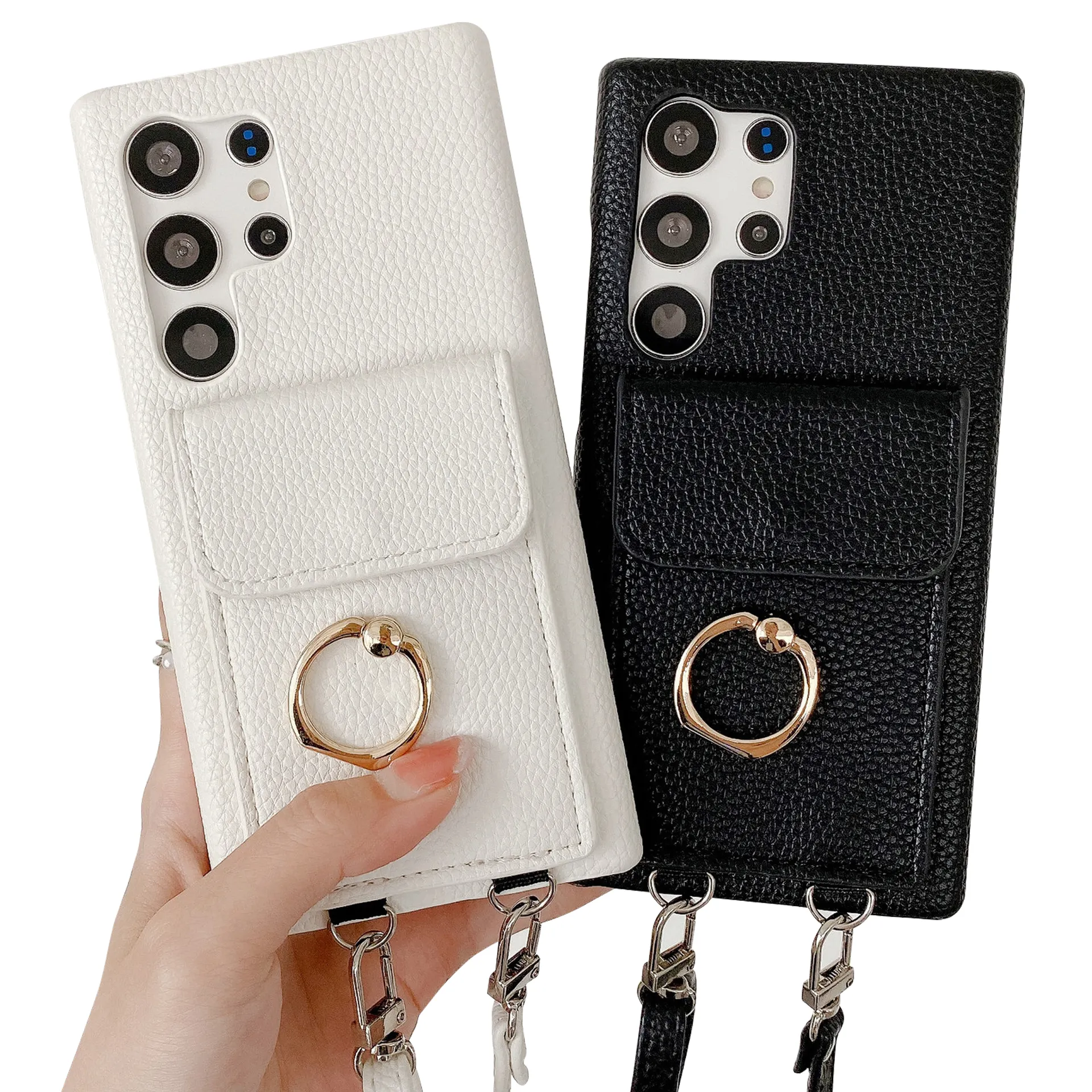 Luxury Designs Leather Card Wallet Ring Holder for Samsung Galaxy S24 S23 S22 Ultra Cases Lanyard Wonderful Function Phone Cases