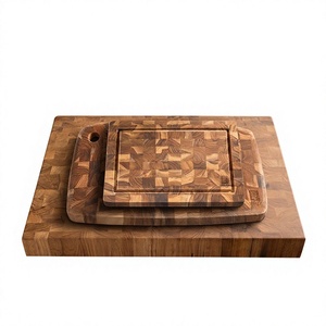 Ensemble de 3 planches à découper rectangulaires en bois de teck et bouleau massif Ha Le avec poignées, double face, pour viande et fruits - Product Image 1