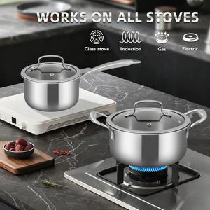 Ensemble de 6 casseroles et poêles en acier inoxydable antiadhésif tri-couches, ensemble de batterie de cuisine en acier inoxydable 3 couches avec couvercle en verre trempé pour toutes les plaques de cuisson - Product Image 4