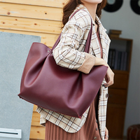 Nouvelle mode Sacs à main fourre-tout à bandoulière en cuir PU de couleur unie pour femmes
