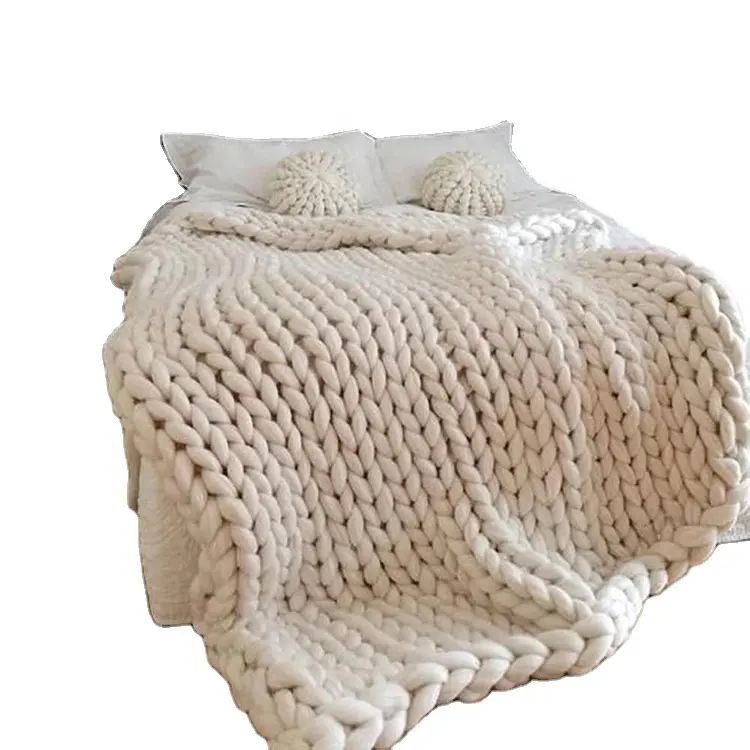 Handmade Best Selling Heavy Soft Breathable Blanket Chunky Knit Weighted Washable Knitting Blanket Throw