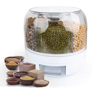 Gloway Food Dispenser Box Cylinder Rotating Sealed Grain Storage Container Transparent Rice Dispenser Container