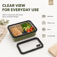 Boîte à lunch en acier inoxydable 304 avec couvercle en verre transparent, étanche et écologique, de couleur vert foncé, pour les employés de bureau