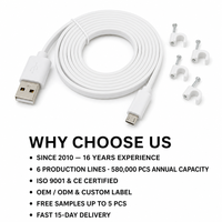 Kabel Ekstensi USB ke Micro USB 10FT 2 Buah Kabel PVC Pipih Panjang untuk Kamera Keamanan Headset VR Pengontrol Game