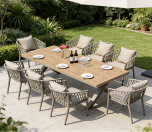 Set da Pranzo Rettangolare in Alluminio <span class=keywords><strong>per</strong></span> Giardino con Cuscini Confortevoli, Arredamento da Esterno Resistente <span class=keywords><strong>per</strong></span> Cortile <span class=keywords><strong>e</strong></span> Terrazza - Product Image 2
