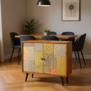 Honey Finish <b>Sideboard</b> Multicolour Wood Midcentury Modern Design For Dining Room Furniture - Product Image 2