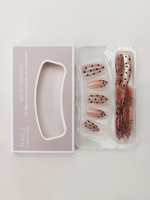 Faux ongles à presser rose nude à pois, faux ongles en amande à bout français pour femme, usage quotidien