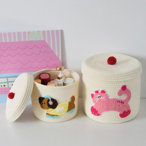Cotton Woven Storage <b>Basket</b> With Lid For Home Desktop Decoration Stationery Holder Linyi Made - Product Image 1