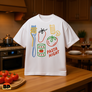 Maglietta Pasta Night in cotone unisex, abbigliamento casual, regalo per gli amanti della cucina, per cene e feste, per gli appassionati di cibo - Product Image 3