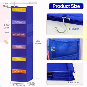 Weekly Clothes Organizer 6-<b>Shelf</b> Hanging Closet Storage With Colorful Labels For Kids Modern Design Non-Woven Fabric - Product Image 3