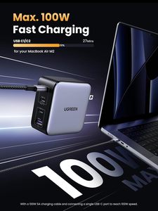 <span class=keywords><strong>Chargeur</strong></span> d'ordinateur portable compact pliable à charge rapide Ugreen Nexode 100W GaN USB-C <span class=keywords><strong>4</strong></span> ports pour MacBook Pro/<span class=keywords><strong>Air</strong></span> <span class=keywords><strong>iPad</strong></span> Pro pour 17/16/15 pouces - Product Image 2